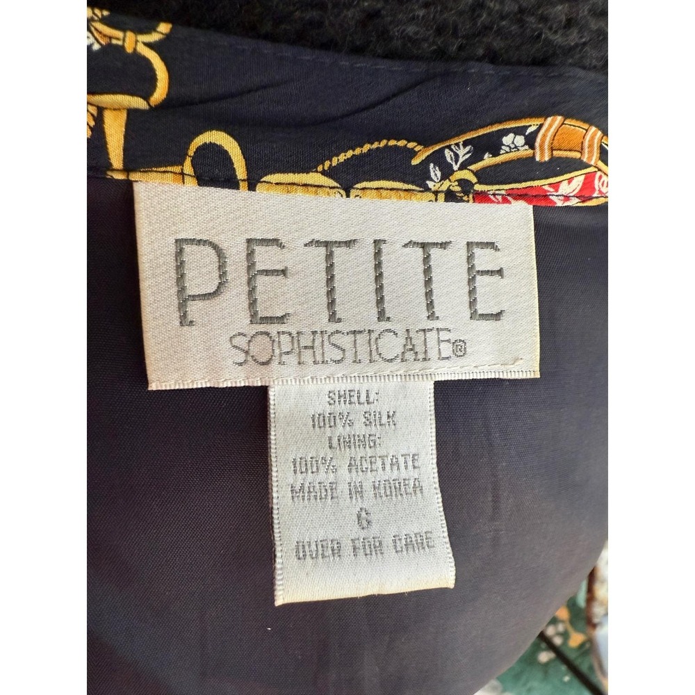 Petite Sophisticate Silk Skirt Size 6 Navy Blue Gold Chain Print Vintage - Picture 6 of 6